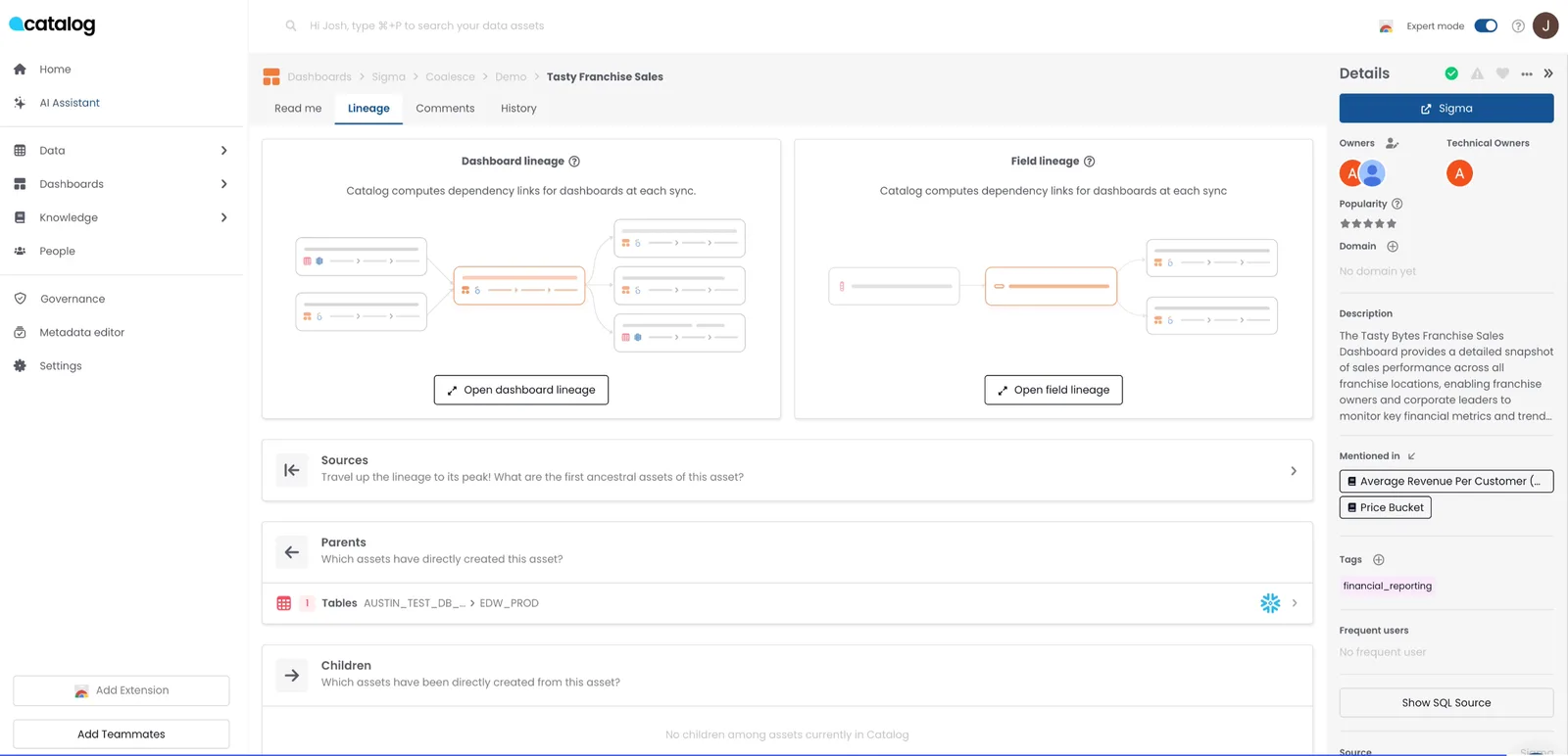 Data cataloging in Coalesce