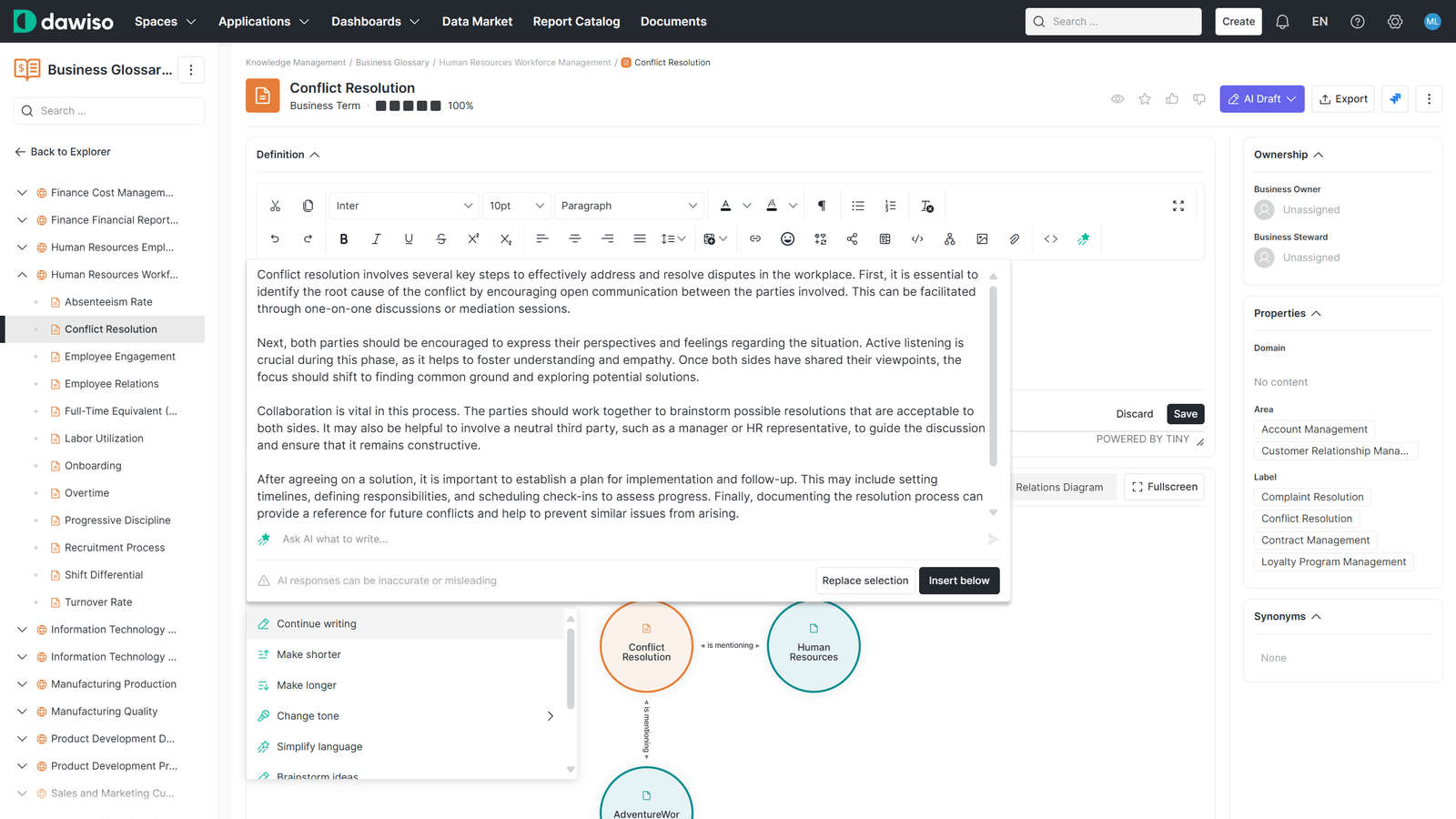Dawiso AI-powered features